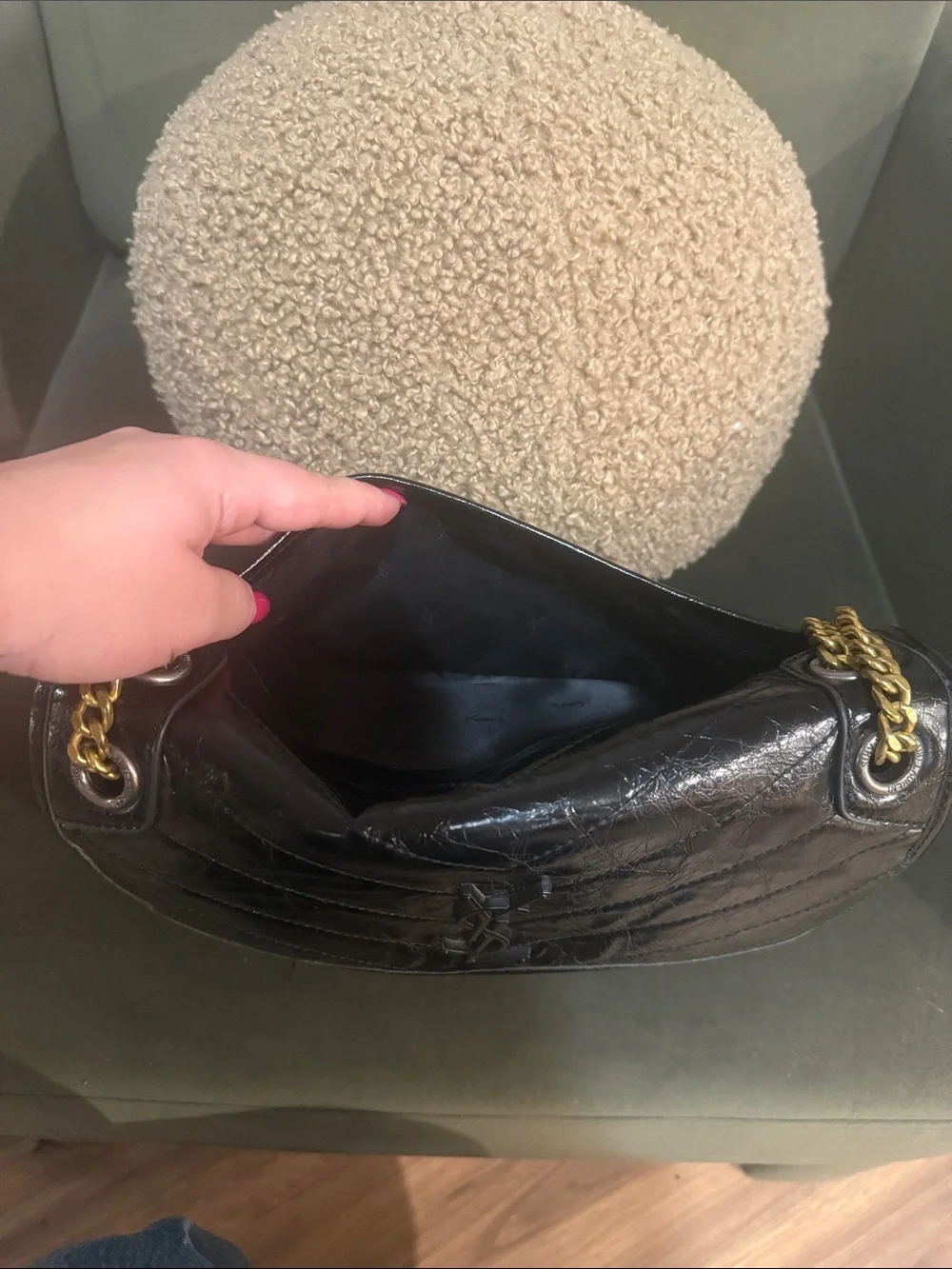 YSL Black Leather Shoulder Bag with Gold Chain